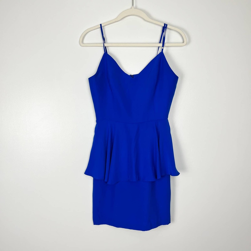 Amanda Uprichard Royal Blue Peplum Sleeveless Silk Mini Dress Size Small - Picture 2 of 12
